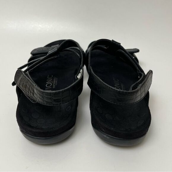 Vionic Amber Strappy Slide Sandals Croc Embossed Black Adjustable Straps Size 9 - Picture 7 of 9